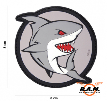 3D - Attacking Shark Patch (Grau/Rot)