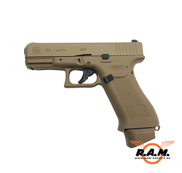 Airsoftpistole GLOCK 19X, 6mm BB, CO2 in coyote (BlowBack)