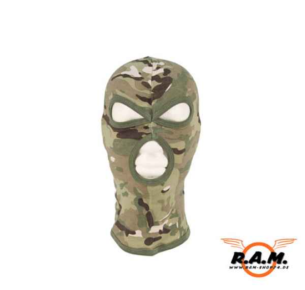 Balaclava, Kopfhaube, 3-Loch, dünn, Multicam, 100 % Baumwolle