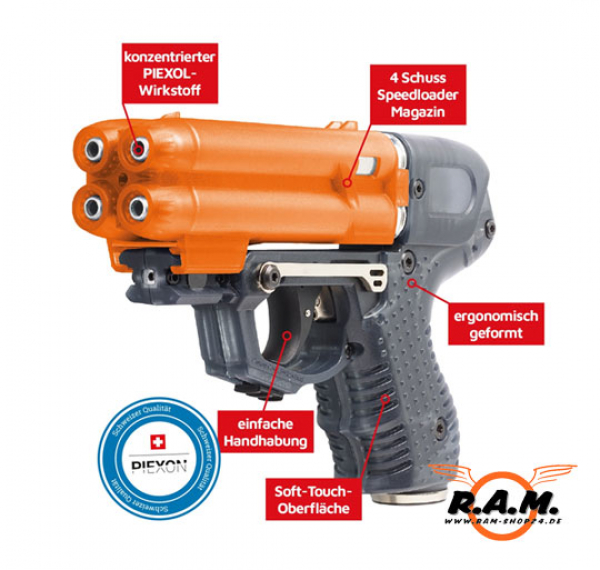 Pfefferspraypistole JPX6 mit 4 Schuss Speedloader und Laser Modul