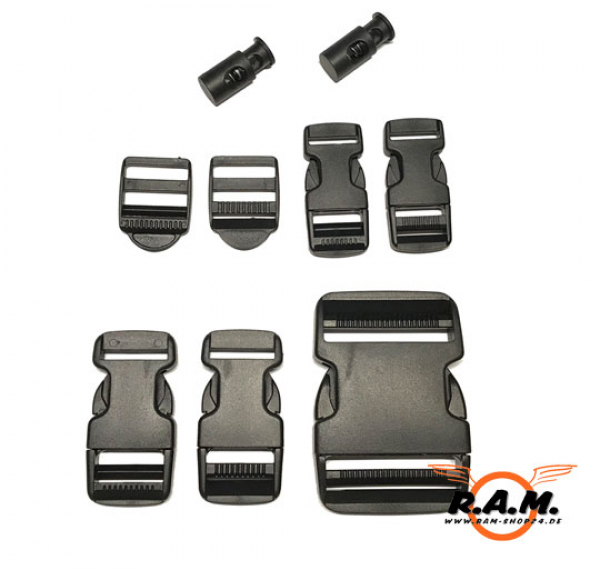 Buckle Set, 9 teilig, schwarz (20 - 50mm)