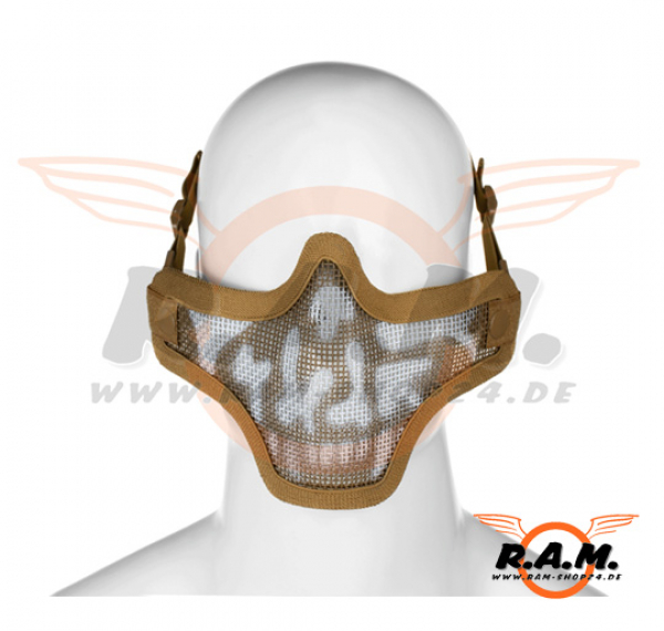 Gesichtsschutzmaske Metall mit Elasthan-Gurt Tan, Skull