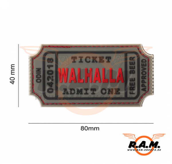 3D - Large Walhalla Ticket Rubber Patch - Grey